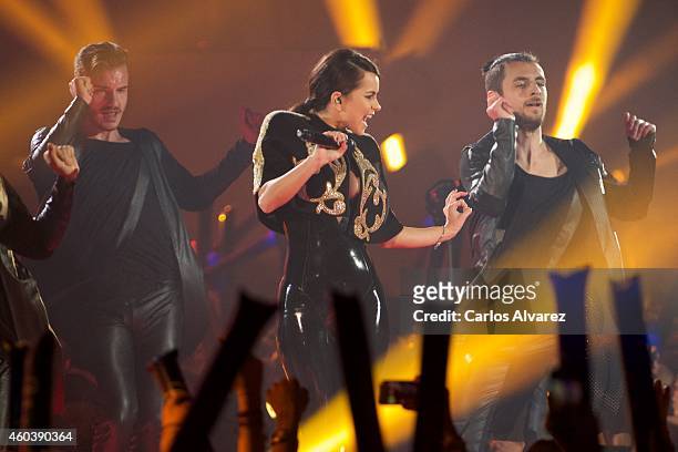 Singer Inna performs on stage during the "40 Principales" awards 2013 ceremony at the Barclaycard Center on December 12, 2014 in Madrid, Spain.
