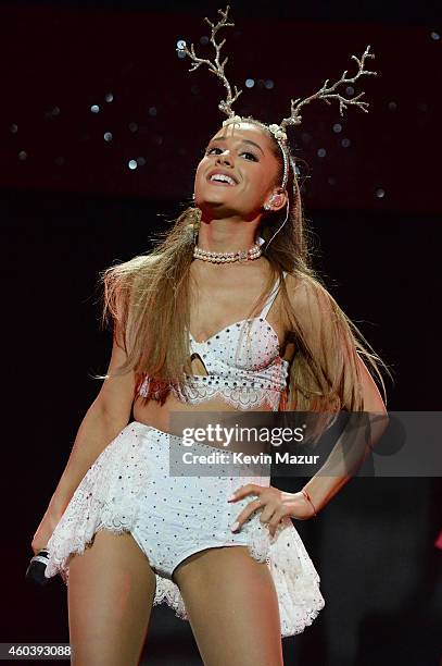 Ariana Grande performs onstage during iHeartRadio Jingle Ball 2014, hosted by Z100 New York and presented by Goldfish Puffs at Madison Square Garden...