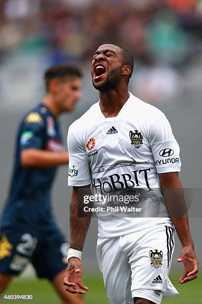 Rolieny Bonevacia of the Phoenix rues a missed chance during the round 11 A-League match between the Wellington Phoenix and the Central Coast...