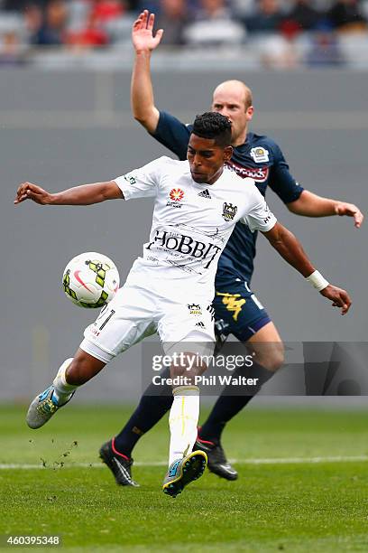 Roy Krishna of the Phoenix scores a goal during the round 11 A-League match between the Wellington Phoenix and the Central Coast Mariners at Eden...