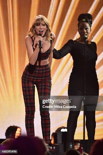 Taylor Swift performs onstage during iHeartRadio Jingle Ball 2014, hosted by Z100 New York and presented by Goldfish Puffs at Madison Square Garden...