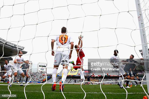 Glen Moss of the Phoenix saves an attempt at a goal during the round 11 A-League match between the Wellington Phoenix and the Central Coast Mariners...