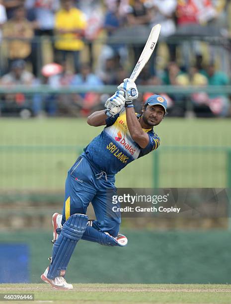 Kumar Sangakkara of Sri Lanka bats during the 6th One Day International match between Sri Lanka and England at Pallekele Cricket Stadium on December...