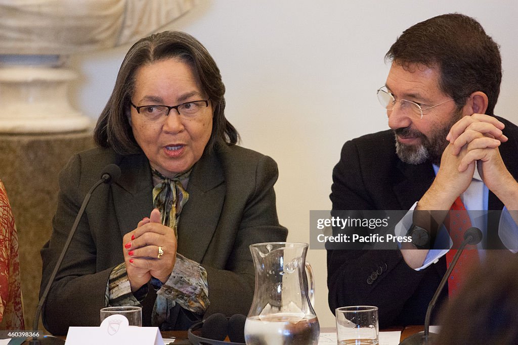 The Nobel laureate Ms. De Lille (left) with the Mayor of...