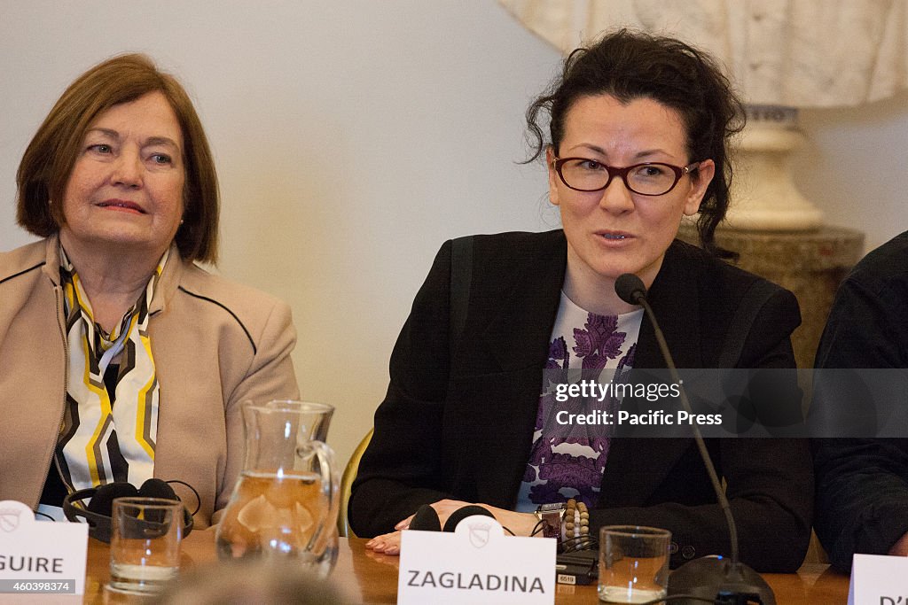 The Nobel Laureates Ms. Zagaldina (left ) and Ms. Maguire (...