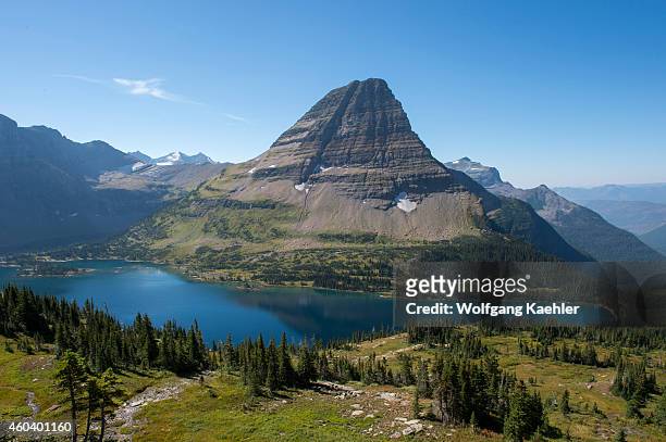 View of Bearhat Mountain above Hidden Lake at Logan Pass in Glacier National Park, Montana, United States.