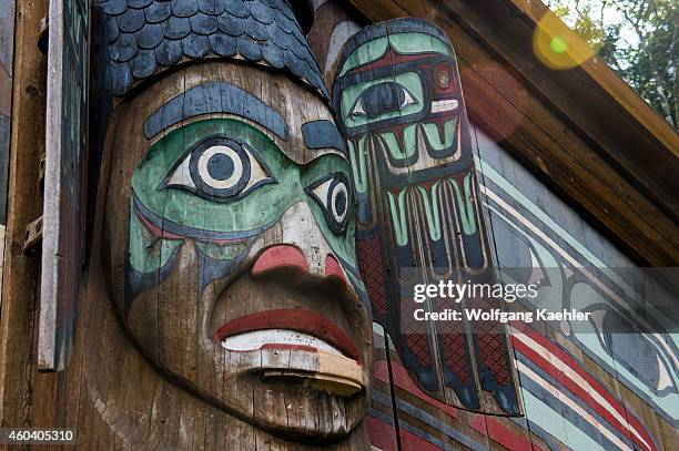 Detail of the clan house at the Totem Bight State Historical Park in Ketchikan, Southeast Alaska, USA.