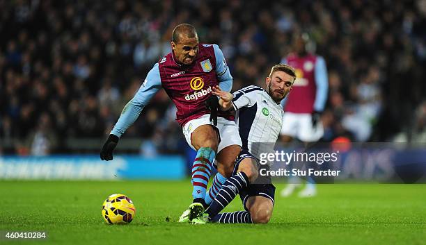 Players James Morrison is challenged by Gabriel Agbonlahor of Villa during the Barclays Premier League match between West Bromwich Albion and Aston...