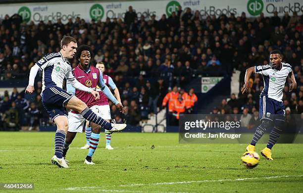 Craig Gardner of West Brom scores his goal during the Barclays Premier League match between West Bromwich Albion and Aston Villa at The Hawthorns on...