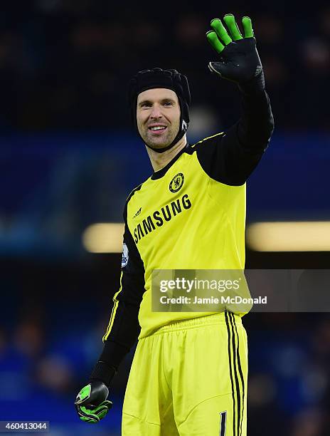 Petr Cech of Chelsea waves to the crowd after the Barclays Premier League match between Chelsea and Hull City at Stamford Bridge on December 13, 2014...