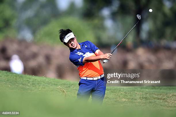 Kodai Ichihara of Japan plays a shot during round three of the Thailand Golf Championship at Amata Spring Country Club on December 13, 2014 in Chon...