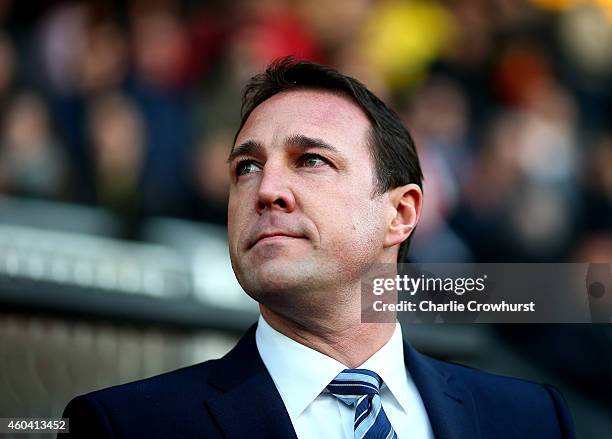 Wigan manager Malky Mackay during the Sky Bet Championship match between Watford and Wigan Athletic at Vicarage Road on December 13, 2014 in Watford,...