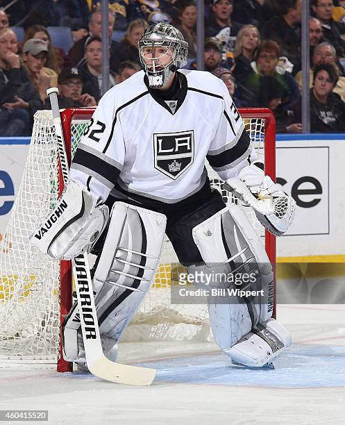 Jonathan Quick of the Los Angeles Kings tends goal against the Buffalo Sabres on December 9, 2014 at the First Niagara Center in Buffalo, New York.