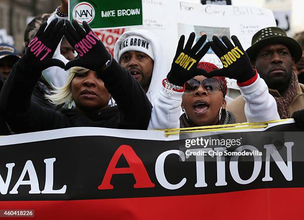 Lesley McSpadden , mother of police shooting victim Michael Brown helps lead the "Justice For All" rally and march against police brutality and the...