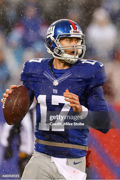 Curtis Painter of the New York Giants in action against the Washington Redskins at MetLife Stadium on December 29, 2013 in East Rutherford, New...