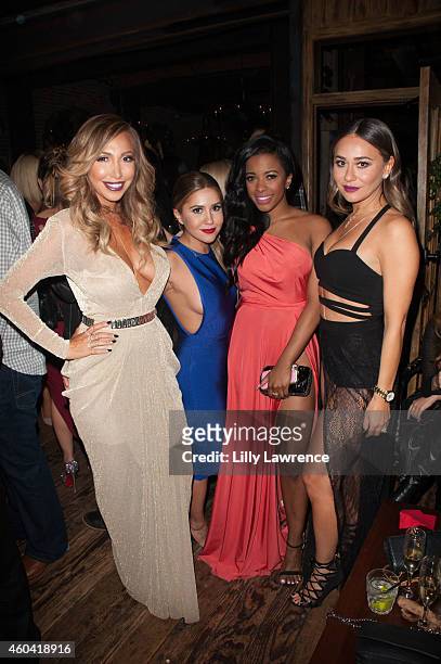 Host and Executive producer of Hollyscoop Diana Madison, hosts Ani Esmilian, Jessica Rich, and Nora Gasparian attend Shandy Media Holiday Party on...