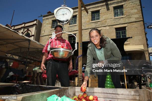 Laura Robson of of Great Britain poses at Salamanca Markets ahead of the Moorilla Hobart International at Domain Tennis Centre on January 4, 2014 in...