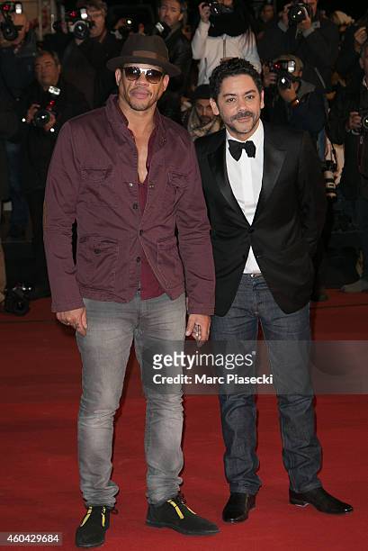 Didier Morville a.k.a. JoeyStarr and Manu Payet arrive to attend the '16th NRJ Music Awards 2014' ceremony at Palais des Festivals on December 13,...
