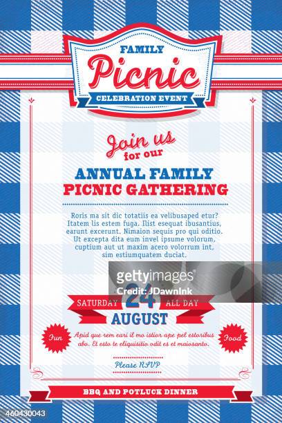 rot, weiß und blau picknick - 4. juli einladung vorlage - annual red blue soiree stock-grafiken, -clipart, -cartoons und -symbole