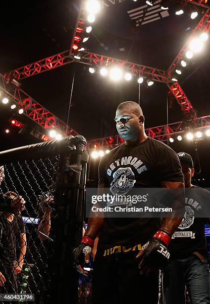 Alistair Overeem walks from the octagon after his ko victory over Stefan Struve in their heavyweight bout during the UFC Fight Night event at the at...