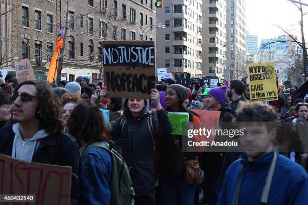 Thousands of protestors converge on Manhattan's Washington Square Park to march through the Manhattan to protest the police violence on December 13,...