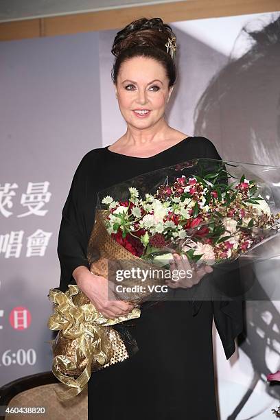 Actress and singer/songwriter Sarah Brightman attends a press conference for her live concert on December 13, 2014 in Taipei, Taiwan province of...