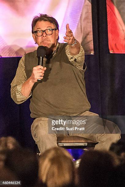 Actor and director Jonathan Frakes speaks on stage at the Star Trek Convention at MEYDENBAUER CENTER on December 13, 2014 in Bellevue, Washington.