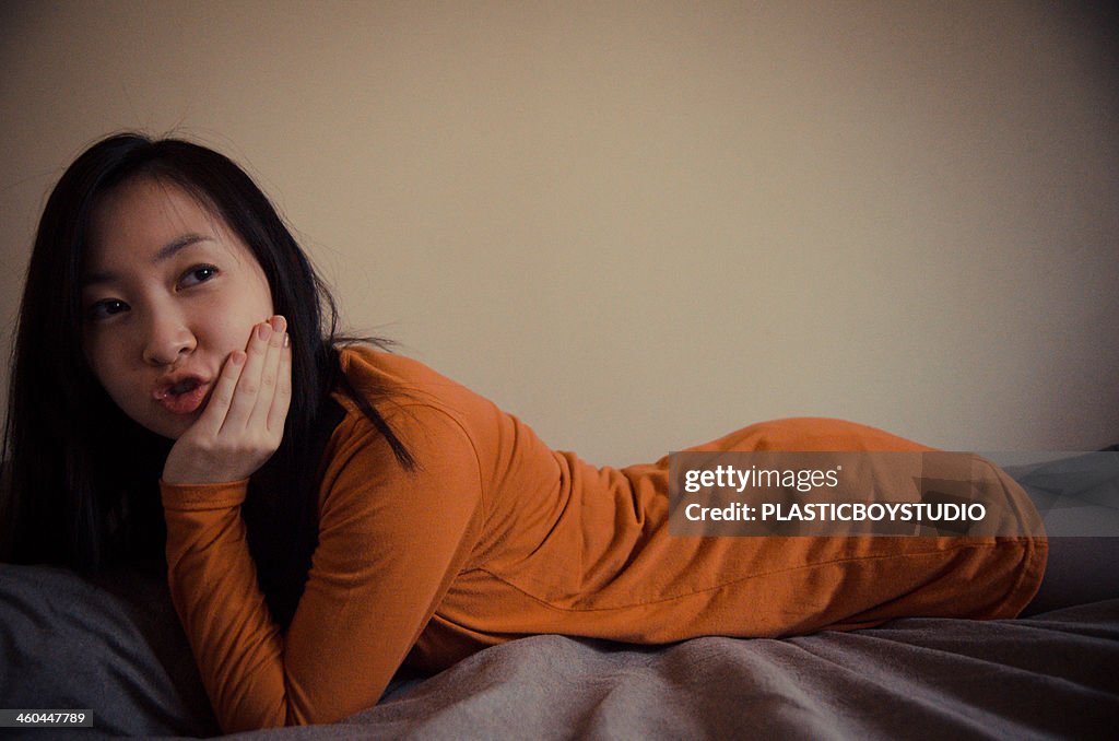 Bed / Female / Home / Relief / Relaxation
