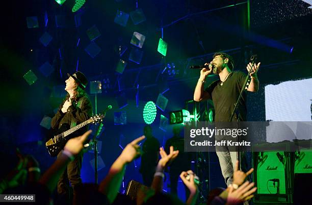 Daron Malakian and Serj Tankian of System of a Down performs at the 25th Annual KROQ Almost Acoustic Christmas at The Forum on December 13, 2014 in...