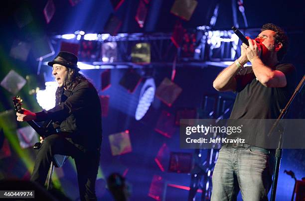 Daron Malakian and Serj Tankian of System of a Down performs at the 25th Annual KROQ Almost Acoustic Christmas at The Forum on December 13, 2014 in...