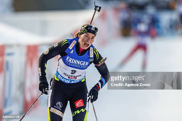 Anais Bescond of France takes 3rd palce during the IBU Biathlon World Cup Men's and Women's Pursuit on December 14, 2014 in Hochfilzen, Austria.