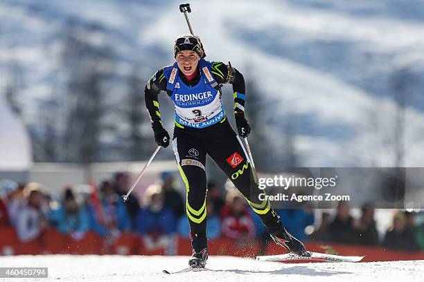 Anais Bescond of France takes 3rd palce during the IBU Biathlon World Cup Men's and Women's Pursuit on December 14, 2014 in Hochfilzen, Austria.