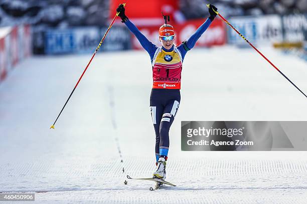 Kaisa Makarainen of Finland takes 1st place during the IBU Biathlon World Cup Men's and Women's Pursuit on December 14, 2014 in Hochfilzen, Austria.