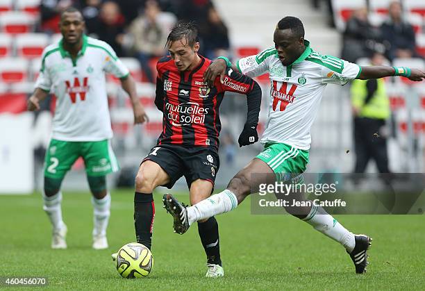Eric Bautheac of Nice and Ismael Diomande of Saint-Etienne in action during the French Ligue 1 match between OGC Nice and AS Saint-Etienne, ASSE, at...