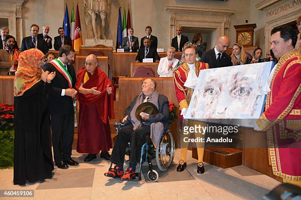 Italian director Bernardo Bertolucci is seen with Yemeni human rights activist and 2011 Nobel Peace Prize co-recipient Tawakkol Karman , Rome's Mayor...