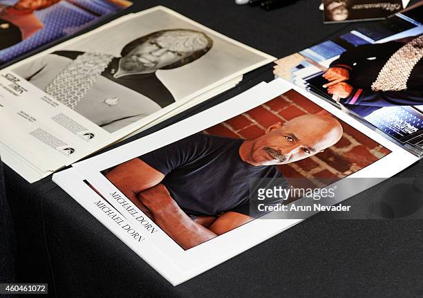 Actor Michael Dorn photos on display during the Creation Entertainment's Official Star Trek Convention at Hyatt Regency San Francisco Airport on...