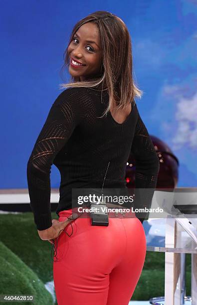 Ainett Stephens attends the 'Quelli Che Il Calcio' Tv Show - on December 14, 2014 in Milan, Italy.