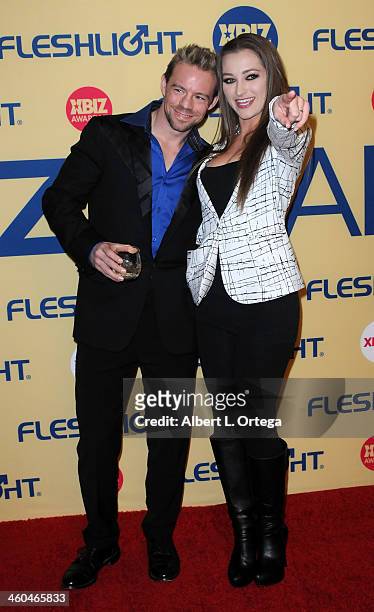 Adult film actor Erik Everhard and adult film actress Dani Daniels arrive for the 2013 XBIZ Awards held at the Hyatt Regency Century Plaza on January...