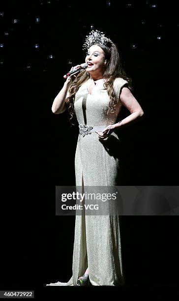 Singer Sarah Brightman performs on the stage during her live on December 14, 2014 in Taipei, Taiwan of China.