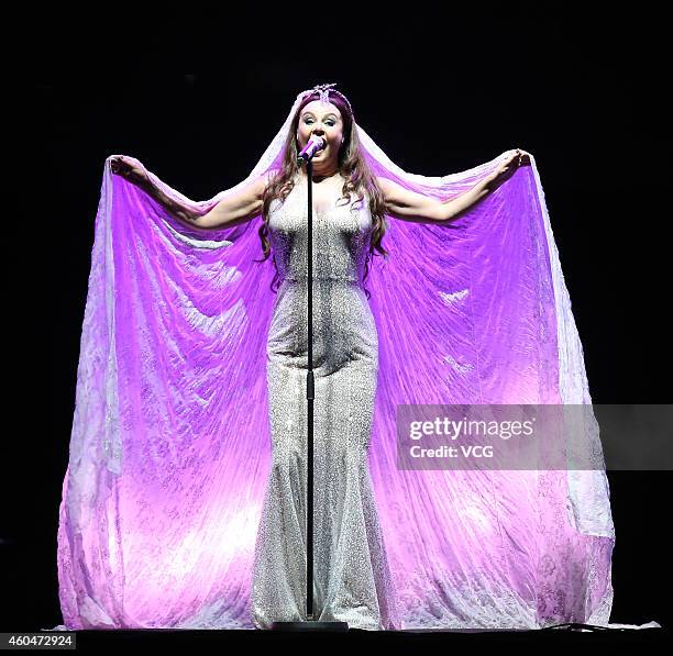 Singer Sarah Brightman performs on the stage during her live on December 14, 2014 in Taipei, Taiwan of China.