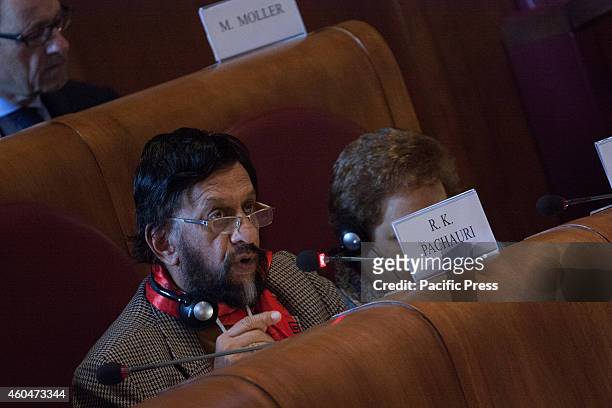 Mr. R. K. Pachauri during the closing day of the World Summit of Nobel Peace In Rome at the palace of Campidoglio.