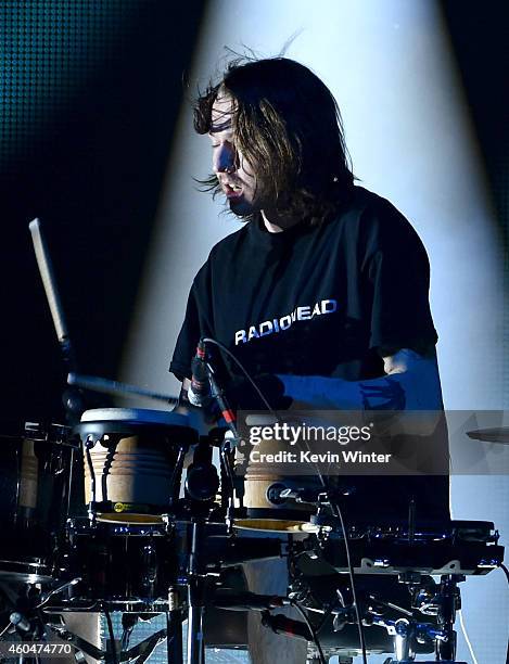 Musician Thom Green of Alt-J performs onstage during day two of the 25th annual KROQ Almost Acoustic Christmas at The Forum on December 13, 2014 in...