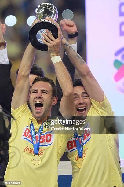 Miguel Layun and Rubens Sambueza of America celebrates the victory and championship after a Final second leg match between America and Tigres UANL as...