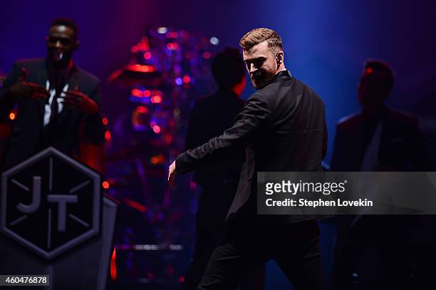 Justin Timberlake performs on stage at Barclays Center on December 14, 2014 in the Brooklyn borough of New York City.