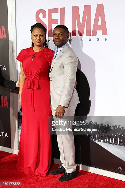 Director and Executive Producer Ava DuVernay and actor David Oyelowo attend "Selma" New York Premiere - Inside Arrivals at Ziegfeld Theater on...