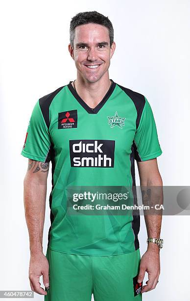 Kevin Pietersen poses during the Melbourne Stars Big Bash League headshots session at the Melbourne Cricket Ground on December 15, 2014 in Melbourne,...