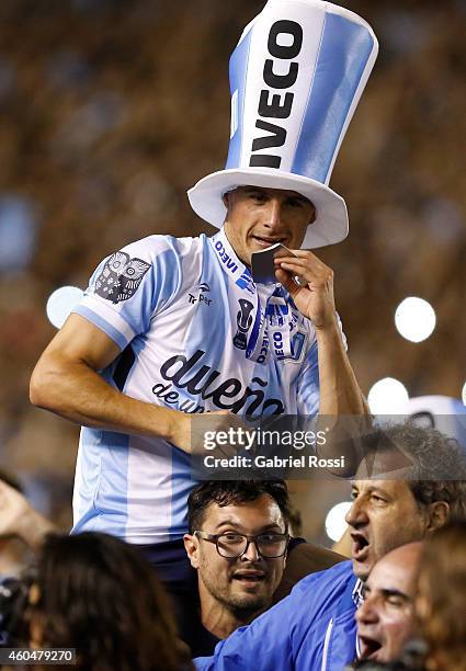 Ivan Pillud of Racing Club celebrates the championship after winning a match between Racing Club and Godoy Cruz as part of 19th round of Torneo de...
