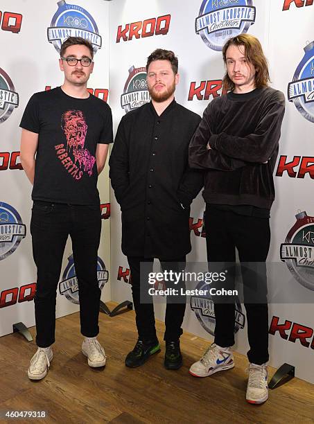 Musicians Gus Unger-Hamilton, Joe Newman and Thom Green of alt-J attend day two of the 25th annual KROQ Almost Acoustic Christmas at The Forum on...