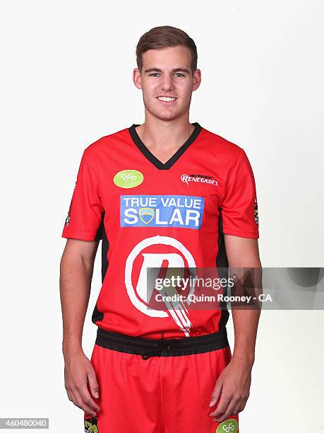 Nick Winter of the Renegades poses during the Melbourne Renegades Big Bash League headshots session at Soniq Headquarters on December 15, 2014 in...