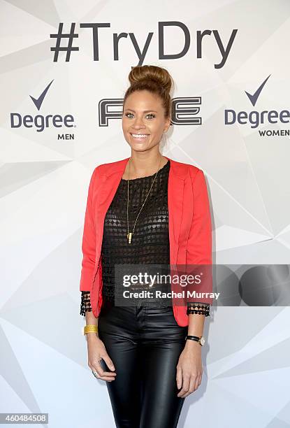 Amber Borzotra attends Unilever Dry Spray Antiperspirant event hosted by Kat Graham at ICE Santa Monica to #TryDry on December 14, 2014 in Santa...